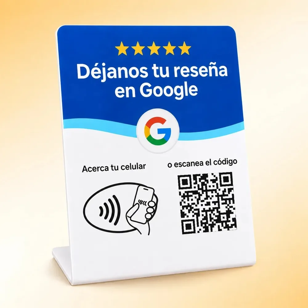 Tarjeta de reseñas Google Clásica azul, de pie