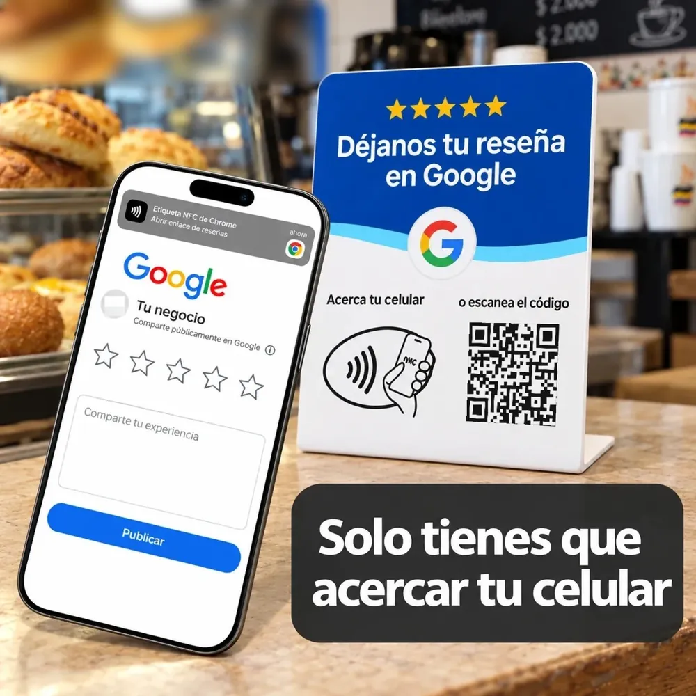 Un cliente acerca el celular a la tarjeta