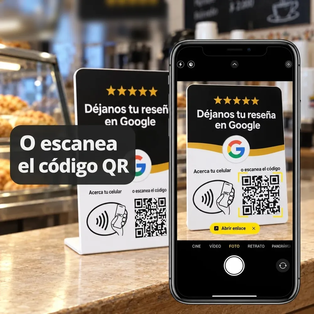 Un cliente escanea el código QR de la tarjeta